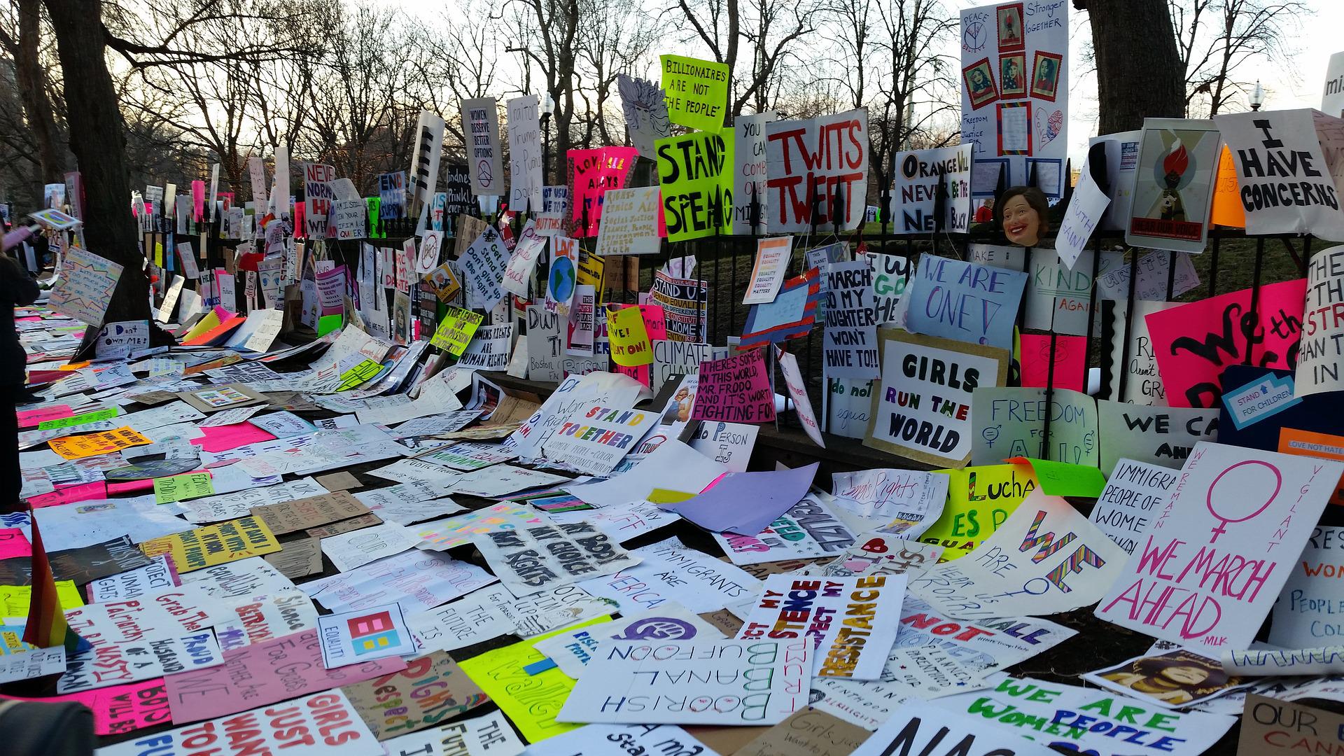 protest signs after the demonstration